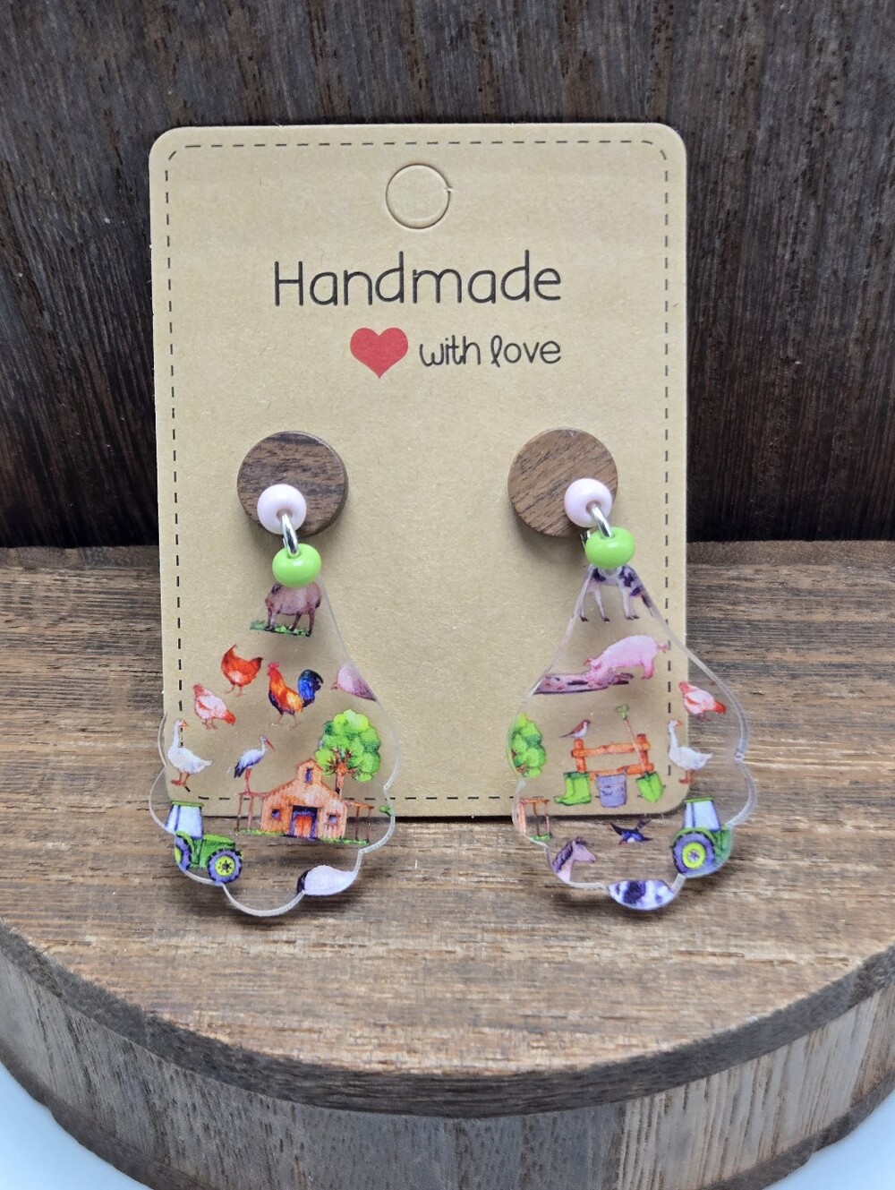 NWT Farm Girl Earrings Pierced Country Acrylic Glass Bead Dangle Drop Light Weig